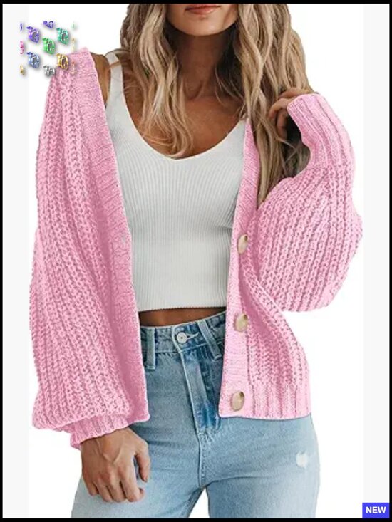 Sweaters - Chunky Knit Open Front Cardigan Long Sleeve Button Loose Short Coats